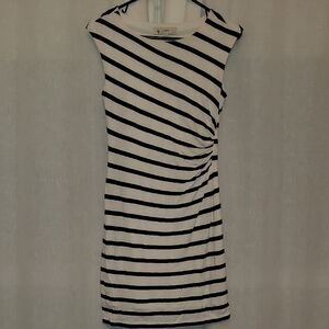 LOFT Asymmetrical Dress with Black and White Stripes